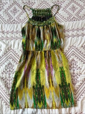 Charlie Jade for INTERMIX Green & Yellow Braided-Top Mini Dress